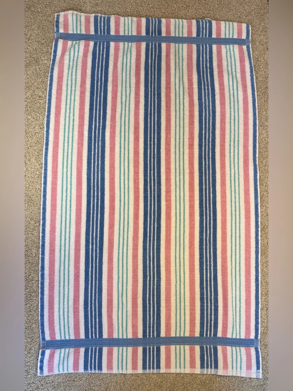 Vintage Striped Terry Bath Towels Set 2 Cannon Multicolor Blue Pink Green